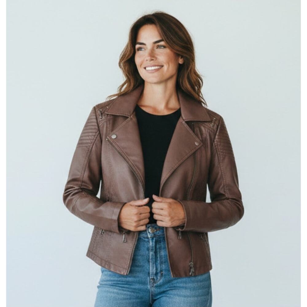 faux leather Moto jacket in brown